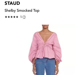 STAUD Shelby Smocked Top in Pink. NWT